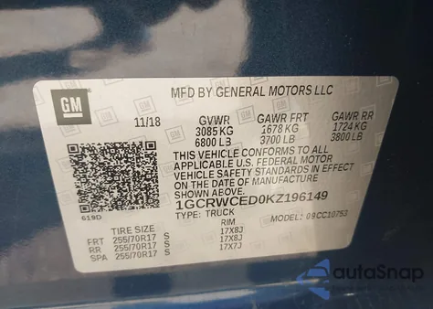 2019 Chevrolet Silverado 1500 Lt from USA, damaged, VIN 1GCRWCED0KZ196149